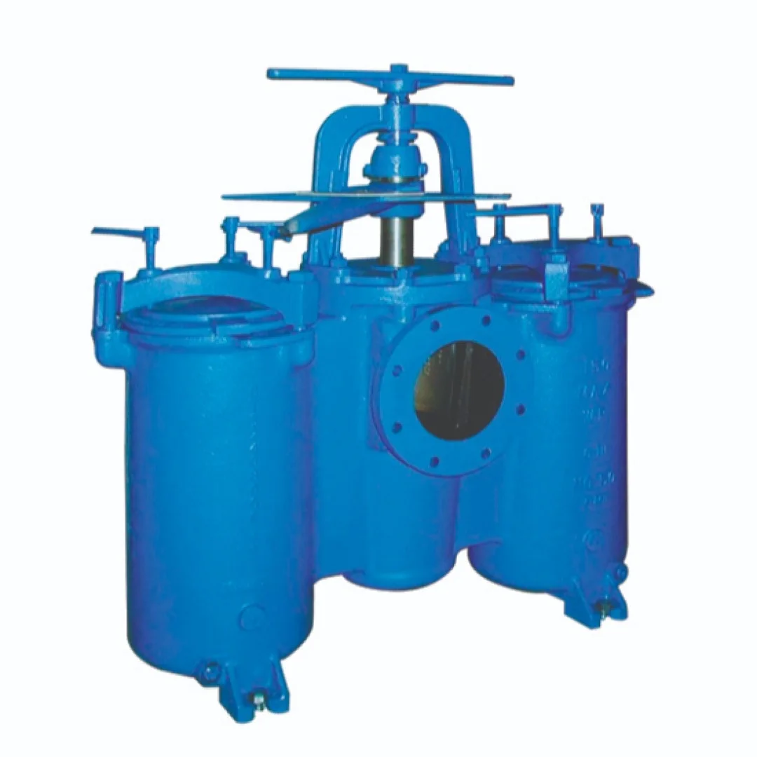 MARINE DUPLEX BUCKET STRAINERS - Marine Valves showing detailed view with specifications and design features in realistic presentation
